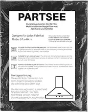 PARTSEE 1 x Cooker Hood Filter with Activated Carbon & Grease Filter, Universal Carbon Filter for Cooker Hoods, Can be Cut to Size, 57 x 47 x 1.7 cm, Replacement Extractor Hood Filter Mat, Black +