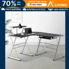 Computer Desk L-Shape with Keyboard Tray Shelf Black Home Office Furniture 17-BK