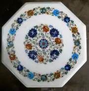 16x16 Inches Floral Pattern Inlay Work Coffee Table Top Marble Patio Side Table