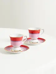[La DoubleJ] La DoubleJ - Set Of Two Gold-plated Porcelain Espresso Cups And Saucers - Pink - One size One size Pink