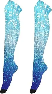 [Joitme] Blue Lights Glitter High Knee Socks, One Size Socks, Tall Boot Socks, Blue Lights Glitter