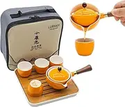 Porcelain Chinese Gongfu Tea Set,Portable Teapot Set with 360 Rotation Tea Maker and Infuser,Portable All in One Gift Bag for Travel,Home,Gifting,Outdoor and Office(Orange)