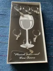 NIB 6 Top Shelf Silver Color "Musical Instrument" Wine Charms NEW YEARS EVE