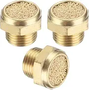 uxcell Brass Pneumatic Exhaust Muffler G 1/8, 3 Pack Sintered Bronze Air Compressor Muffler Fitting Flat Air Solenoid Valve Muffler for Automation Pneumatic Equipment, Golden