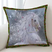 Christmas Magic White Unicorn Cushion Cover