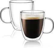 CnGlass Double Walled Glass Coffee Mugs 500ml/17oz,Large Insulated Glass Espresso Mugs,Big Latte Cups,Set of 2