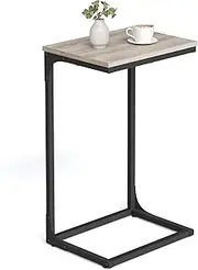 VASAGLE C-Shaped Side Table, Bedside Table, Sofa Side Table, with Metal Frame, Industrial, for Living Room, Bedroom, Heather Greige and Black LET353B02