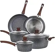 Clevinger Nonstick Pots and Pans Cookware Sets, 8PCS Coating Marble Frying Pans & Saucepans & Casserole Kitchen Cooking Sets, Compatible with All Stovetops, PFOA Free (8PCS Cookware Set)