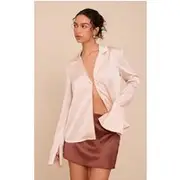 Champagne Satin Hook And Eye Detail Oversized Shirt, Champagne