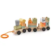 Costway Wood Train Toy Sets Stackable Blocks Interactive Educational Pull Toy Birthday Gift
