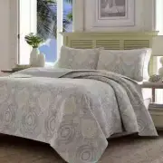 Tommy Bahama Turtle Cove Paisley Quilt Set King-Size Soft Cotton Gray 3-Pieces