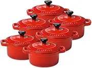 Chasseur La Cuisson Mini Cocotte 6 Piece Set, 10 cm Diameter, Inferno Red
