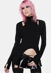 [Punk Rave] High Collar Pointed Hem Cut Out Top