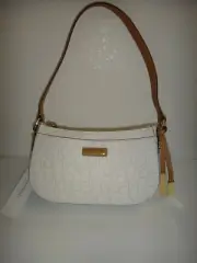 CALVIN KLEIN Womens CK Monogram Signature Bag Purse Off White Gold Logo H8AHJ7LW