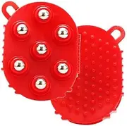 Lymphatic Gloves,Lymphatic Drainage Gloves for Women,Handheld Massage Ball,Beauty Roller Body Care Muscles Relief Tool with 7 Metal Roller Ball,360 Degree Massage Roller for Neck, Back, Legs (Red)
