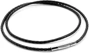 [Hamoery] Women Men 3mm Black Braided Rope Stainless Steel Clasp Leather Cord Chain Necklace 14-30 Inch