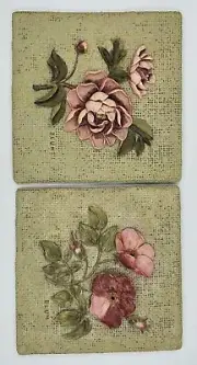 Cheri Blum Wall Plaques Roses 3D Resin Flowers Floral Signed Set of Two 5.5"