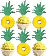 Confetti! Pineapple Leaf Cupcake Topper - 48 Pack Green Glitter Pineapple Leaves Cupcake Picks for Summer Tropical Theme Luau Party Hawaiian Wedding Baby Shower Birthday Party Cake Decoration Supplies
