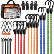 28-Piece Premium Bungee Cords with Hooks Includes 10” 18” 24” 36” 48” Bungee ...