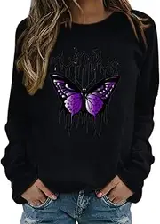 [Generic] Scoop Neck Tops Women Womens Print O Neck Sweatshirt Round Neck Fit Pullover Tops Casual Long Sleeve Workout Shirts Loose Blouse Hoodie with Pockets Women