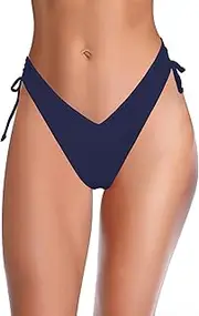 [SHEKINI] Women's Bikini Bottom V Cheeky High Cut Thong Tie Side Swimsuit Bottom Brazilian Swim Bottom