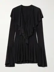 [Norma Kamali] Norma Kamali - Ruffled Jersey Mini Dress - Black - small small Black