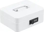 xydled Steel Cash Box Safe with Combination Lock,Money Safe Box with Removable Coin Tray,Medium,7.87"x 6.30"x 3.54",White