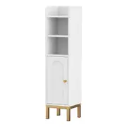 Bathroom Storage Cabinet Floor Organizer Toilet Corner Adjustable Shelf with Door White