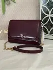 New TORY BUrCH EMERSON PATENT CHAIN WALLET Crossbody ROYAL BURGUNDY