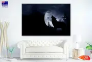 Wolf Howling at The Moon in The Dark Canvas Home Decor Australian Made Quality