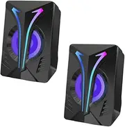 ELAYARD 1Pair RGB USB Powered Stereo Speakers for Gaming Compact Tabletop Sound Box with Immersive Surround Sound and Lighting for Music Movies and Gaming