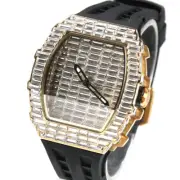 3AAA+ CZ Hop Hip Full Ice Out Baguette Stones Square Quartz Watch Silicone Strap