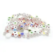 White - Glass Beads Millefiori, 100g ( 100 pieces), Dia 9-13mm