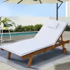 Sun Lounge Wooden Lounger Outdoor Furniture Day Bed Wheels Patio White Gar EL-WH