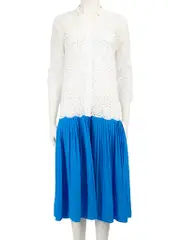 Cut-Out Lace Pattern Pleated Midi Dress
