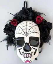 Day of the Dead Mask Dia de los Muertos Black Spider Web Papier Mache'