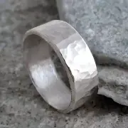 Handcrafted 925 Sterling Silver Ring Hammered Texture Unique Handmade Jewelry