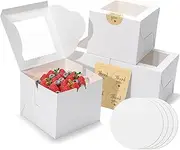 EQOREIIN 4pcs 6 Inch Cake Boxes with Sticks and Boards for Cookies, Small Cakes, Mini Desserts, Bento, and Bakery, Cupcake Box for Birthday, Party, Wedding, Mother's Day, Christmas（6x6x5 inch）