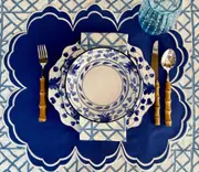 Set Of 6 Hand Block Printed Lattice Blue Cloth Napkins