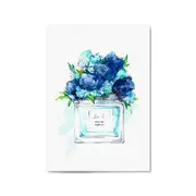 Blue Floral Perfume Bottle Fashion Flowers Wall Art #1