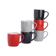 Argon Tableware Tea Coffee Ceramic Contemporary Coloured Mugs - 340ml - Red / Black / Grey - Set Of 6
