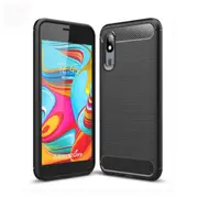 2PCS Brushed Texture Carbon Fiber TPU Case for Galaxy A2 Core (Black)