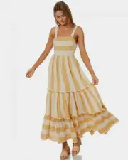 Tigerlily - Amiyah Afra Cotton Maxi Dress in Chamomile Stripe NWT