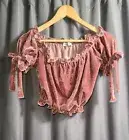 Fashion Nova Mauve Velvet Crop Top Size Medium Bow Tied Sleeves