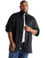 [Tommy Hilfiger] Big and Tall Core Flex Poplin Long Sleeve Shirt in Black