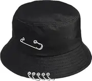 [Generic] Chic Unisex Bucket Hat Sunhat Bonnie Caps Summer Packable with Pin Piercing Decorations, 30 x30 x 10 cm