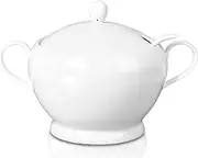BOLIWANAY Ceramic Soup Tureen with Lid and Ladle 2.9L Porcelain Large Capacity Serving Tureen Soup with Handles for Restaurant Home Kitchen Decoration, Microwave and Dishwasher Safe, White