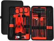 Stainless Steel Nail Clipper Set, With Black Leather Travel For Men And Women Manicure Kit Pedicure Care Nail Art Tool,25pcs,red