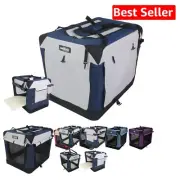 36" Collapsible Dog Crate with Mesh Doors, Padded Bed & Carrying Bag - Navy/Gray