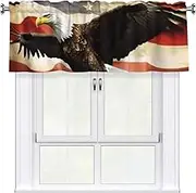 LHBWCVN American Flag Fly Eagle Valances for Windows, Rod Pocket Window Treatment Drapes Farmhouse Kitchen Curtains Short Blackout Window Curtains for Living Room Bedroom Decor 54x18 Inch